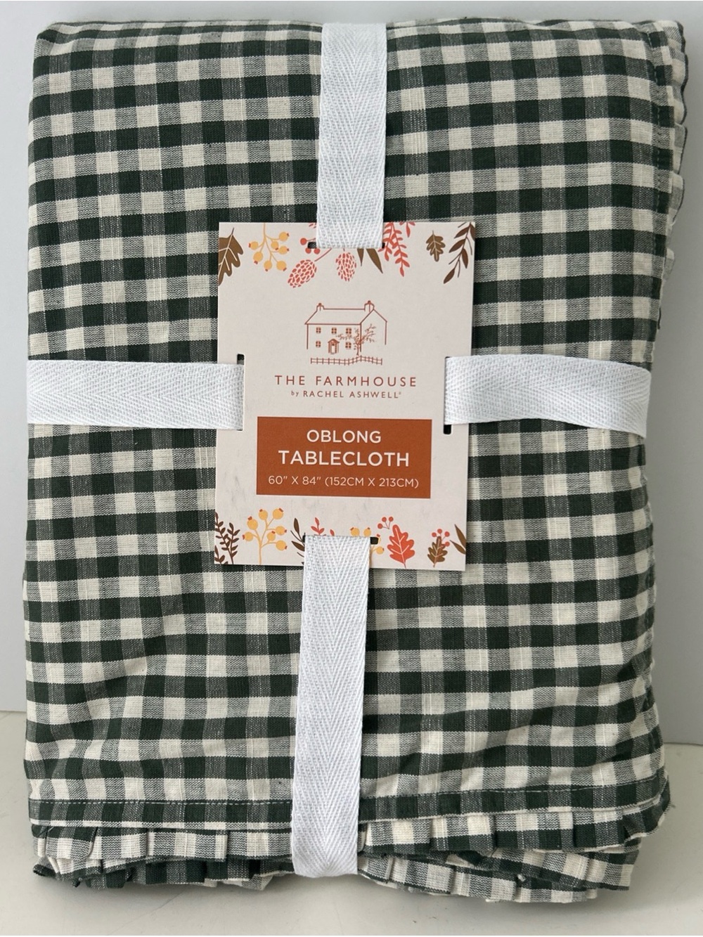 The Farmhouse Green Plaid Tablecloth Gingham Check Oblong 60” X 84” Country Chic